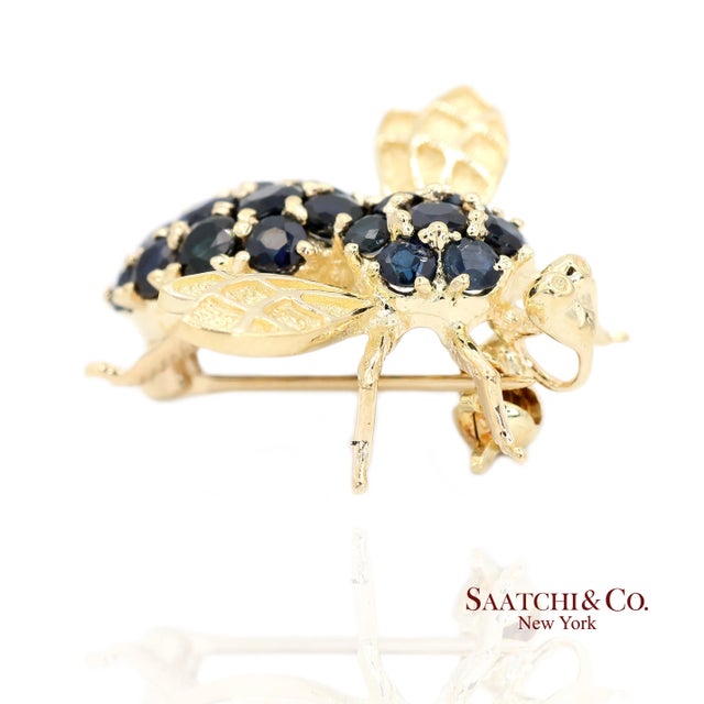 Metal 14k (585) Yellow Gold Natural Sapphire Bee Shape Brooch/Pin For Sale - Image 7 of 11