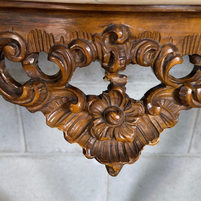 Vintage Louis XV Console Table with Mirror, Carved Wood and Marble Top, 1960s, Set of 2 For Sale - Image 10 of 16