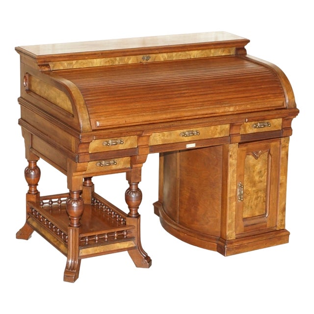 Antique Victorian Walnut Tambour Desk from Shannon File Co., 1880s For Sale