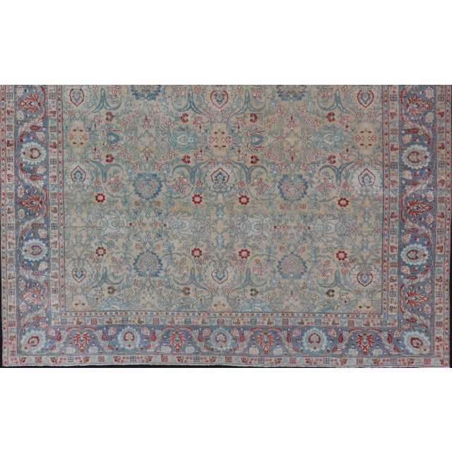 Antique Persian Khorassan Rug With Floral Design in Honey Cream & Dusty Blue 9 X 12'5 For Sale - Image 12 of 15