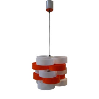 Orange and White Acrylic Glass Pendant Lamp from Stilux Milano, 1960s For Sale
