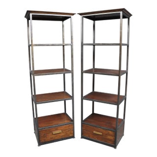 Pair of Henredon Acquisitions Iron & Mahogany Étagère Bookcases For Sale