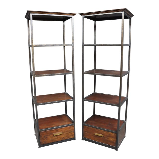 Pair of Henredon Acquisitions Iron & Mahogany Étagère Bookcases For Sale