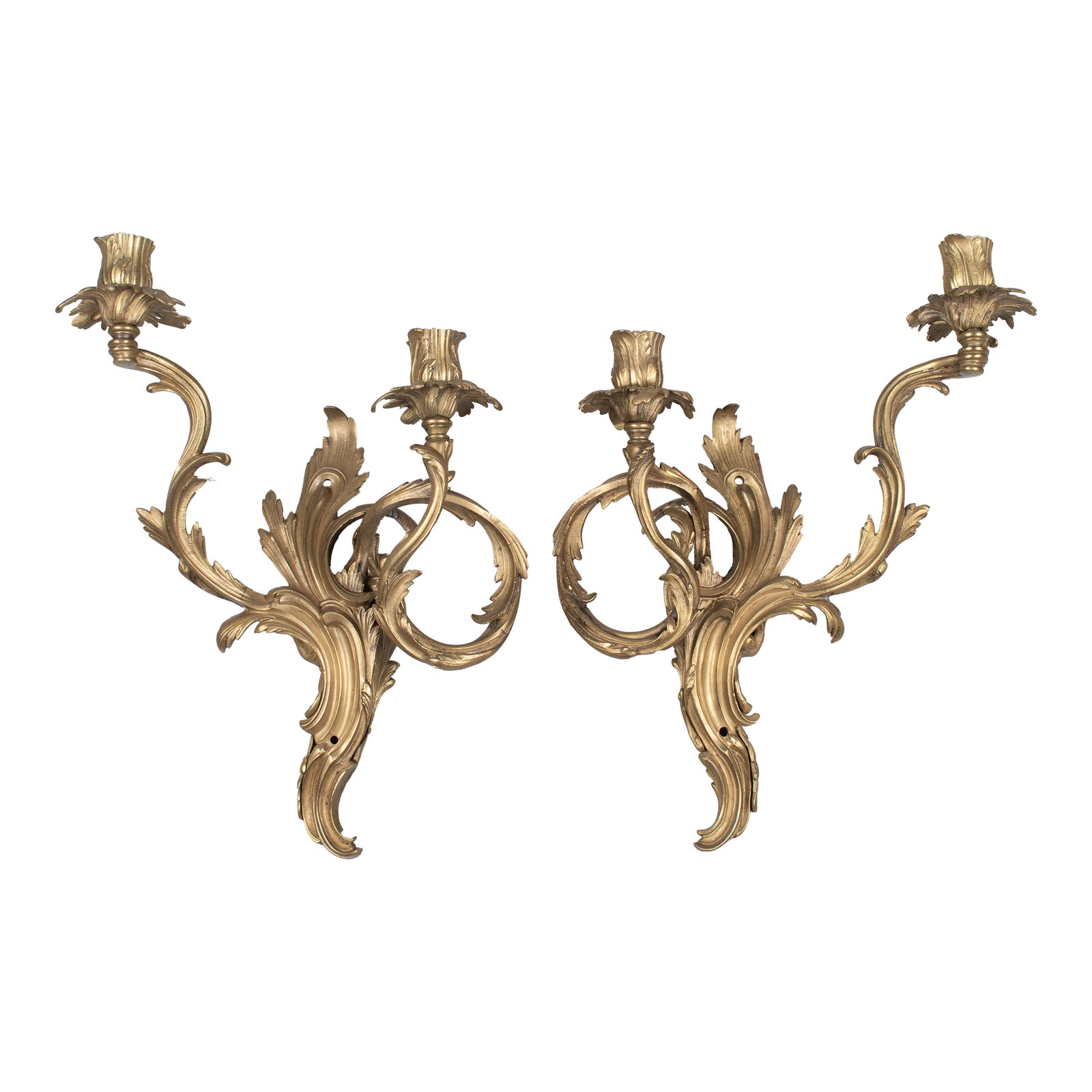 Pair of Louis XV Style French Bronze Candle Sconces | Chairish