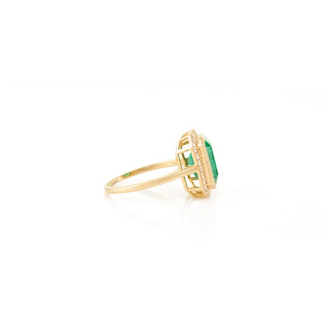 Not Yet Made - Made To Order Chic Halo Diamond Emerald Bridal Ring in 14k Gold Size 6 For Sale - Image 5 of 12