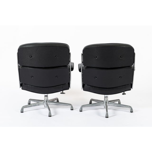 Metal Pair Eames Herman Miller Time Life Black Leather Office Chairs For Sale - Image 7 of 11