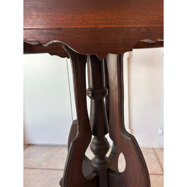 Vintage Petite Inlaid Wood Accent Table With Tripod Base Federal Style For Sale - Image 9 of 15