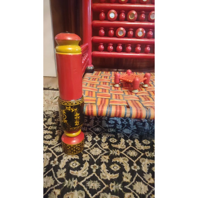 Vintage Pakistani Punjabi Tribal Wedding Chair & Wooden Charpai Cot For Sale - Image 9 of 15