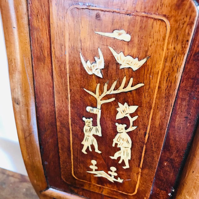 Brown Chinese Qing Dynasty Style Wooden Chair With Carved Ox Bone Inlay For Sale - Image 8 of 9