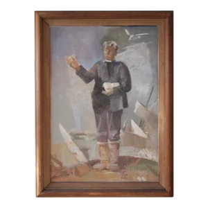 Original 1957 George Matthews Harding Portrait Painting Oil Painting of a Preacher, Framed