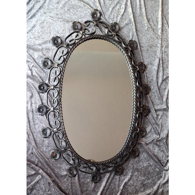 Vintage Rustic Oval Wall Mirror in Wrought Iron, 1970s For Sale - Image 6 of 7