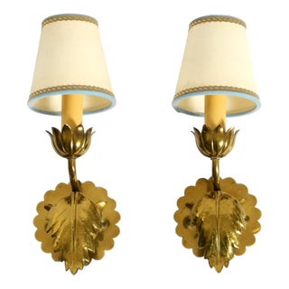 Mid-Century Modern Floral Wall Lamps in Brass, 1950s, Set of 2 For Sale