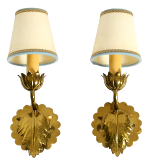 Mid-Century Modern Floral Wall Lamps in Brass, 1950s, Set of 2