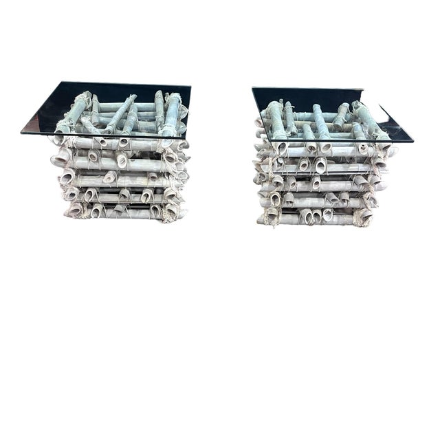 Pair of Bamboo designed side tables with a unique and visually captivating piece of furniture that brings a touch of...