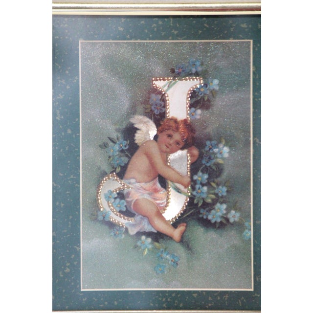 1980s Framed Vintage Set of Foil Print Cherub Alphabet Postcards in Letters J, P, S For Sale - Image 5 of 6