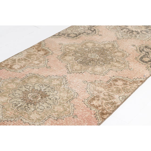 Mid 20th Century Muted Pink Turkish Runner Rug For Sale - Image 4 of 10