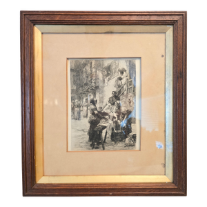 Late 19th Century Antique Leon Augustin LHermitte French Etching-"Washerwoman of Saint Malo", Framed