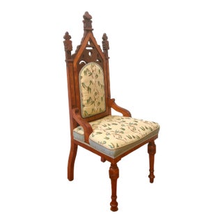 19th Century American Gothic Revival Silk Upholstered Accent Chair For Sale
