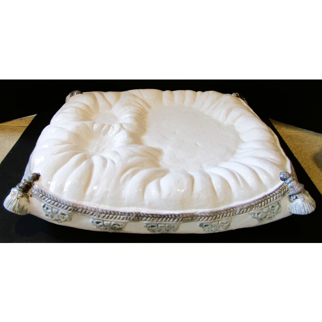 Vintage Italian Terra-Cotta Two Piece Sculpture Persian White Cat on a Pillow Circa 1960s For Sale - Image 12 of 16