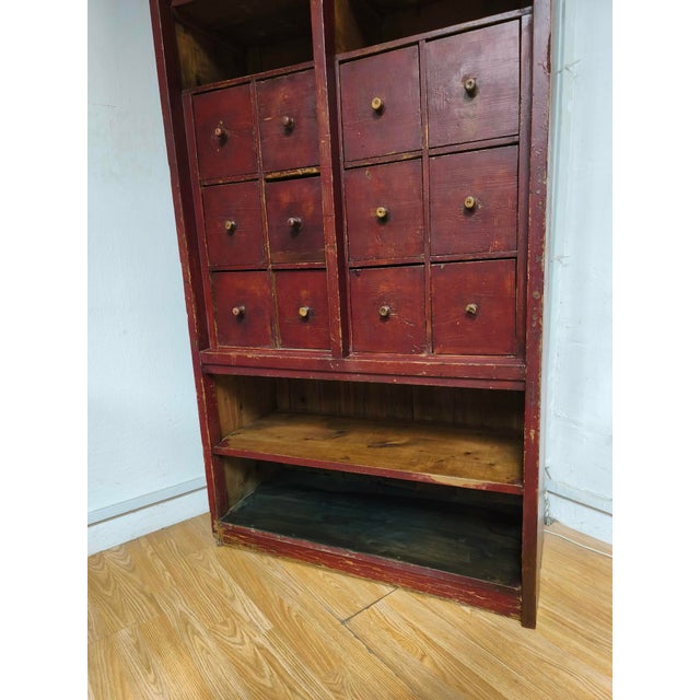 Antique Burgundy-Colored Pharmacy Chest of Drawers, 1890s For Sale - Image 11 of 18