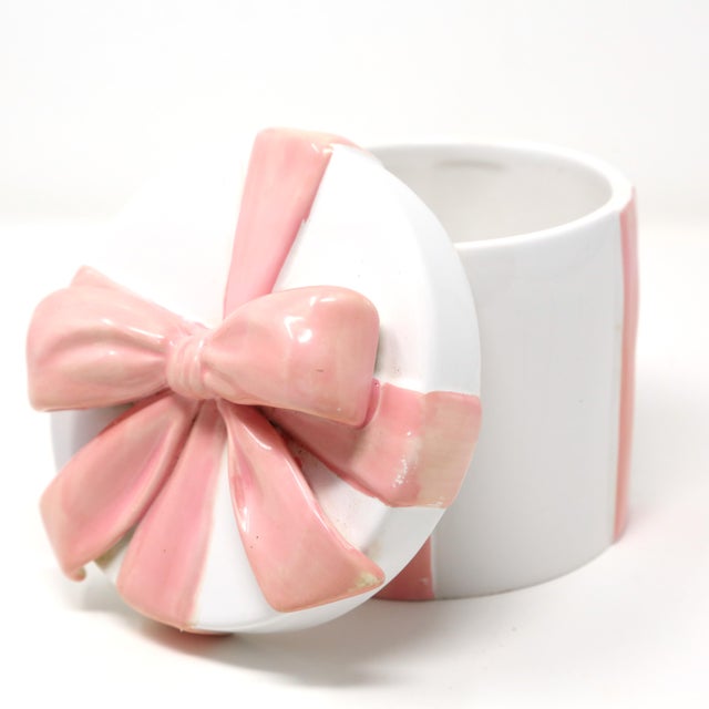 Ceramic Gift Box Containers With Pink & Blue Bows - Matched Pair For Sale In Tampa - Image 6 of 14