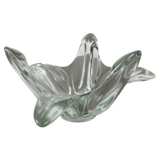 Large French Floral Crystal Glass Shell Bowl from Art Vannes, France, 1970s For Sale