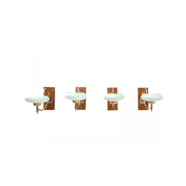 Art Deco wall lamp set, Poland, circa 1930. Very good condition, after professional renovation. Wood: walnut Dimensions:...