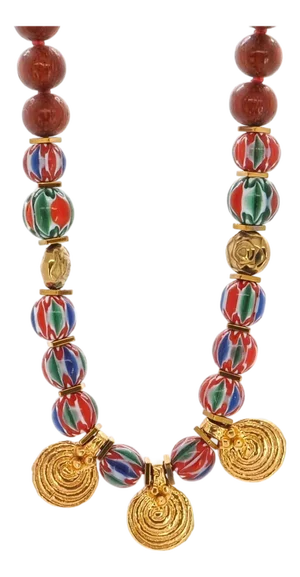 Ethnic Boho Gold Spiral Charm Beaded Choker Necklace