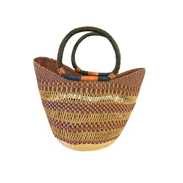 African Large African Ghanian Bolga Basket 19" H by 19" W For Sale - Image 3 of 8