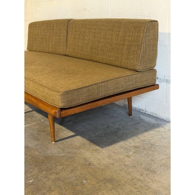 Mid-Century Modern Teak Daybed Sofa With Floating Wood Frame and Exposed Back 1960s For Sale - Image 10 of 11