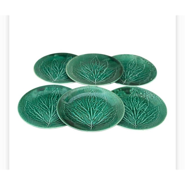 Mid-Century Modern 1950s Gien Green Majolica Leaf Plates - Set of 6 For Sale - Image 3 of 5