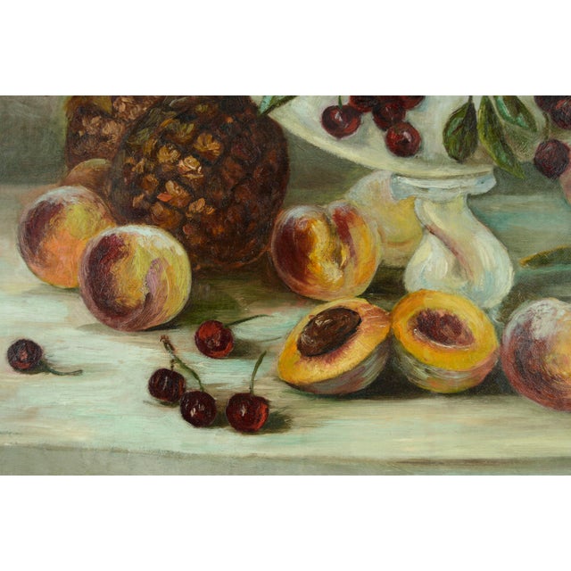 1940s Summer Fruit Still-Life With Cherries, Peaches & Pineapple - After H. Raymond For Sale - Image 5 of 6