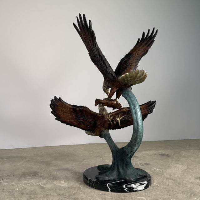 Brown Large Bronze Bald Eagles Dueling Over Fish Sculpture - 44"h For Sale - Image 8 of 11