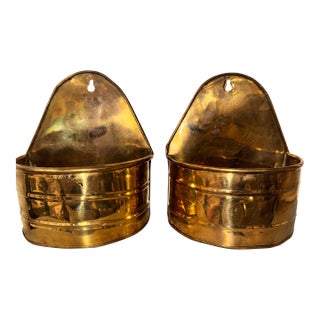 Vintage Mid-Century Brass Wall Pocket Planters - A Pair For Sale