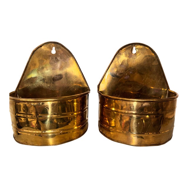Vintage Mid-Century Brass Wall Pocket Planters - A Pair For Sale