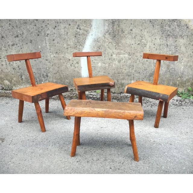 Wood Vintage French Handcrafted Brutalist Chairs, 1960s, Set of 5 For Sale - Image 7 of 18