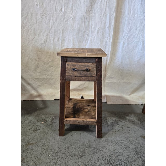 Early 20th Century Handcrafted Reclaimed Teak Rustic Side Table With Drawer For Sale - Image 4 of 9