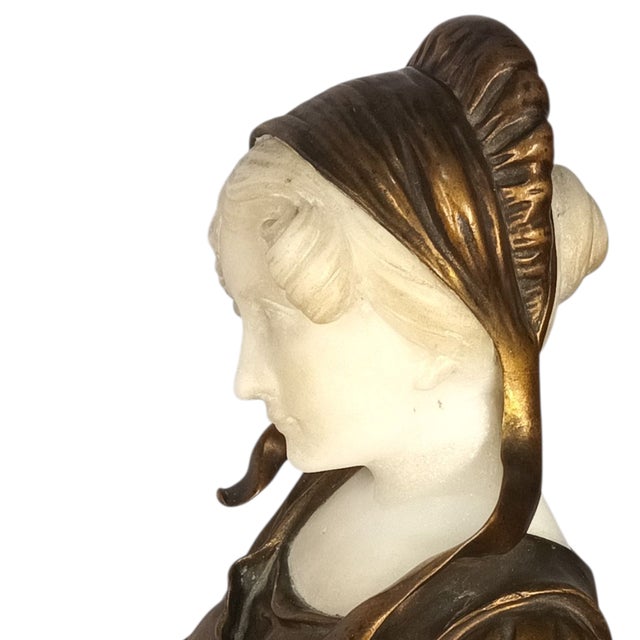 Large Art Deco Bronze and Carved Marble Sculpture of a Water Carrier by Dominique Alonzo (58 Cm) For Sale - Image 4 of 12