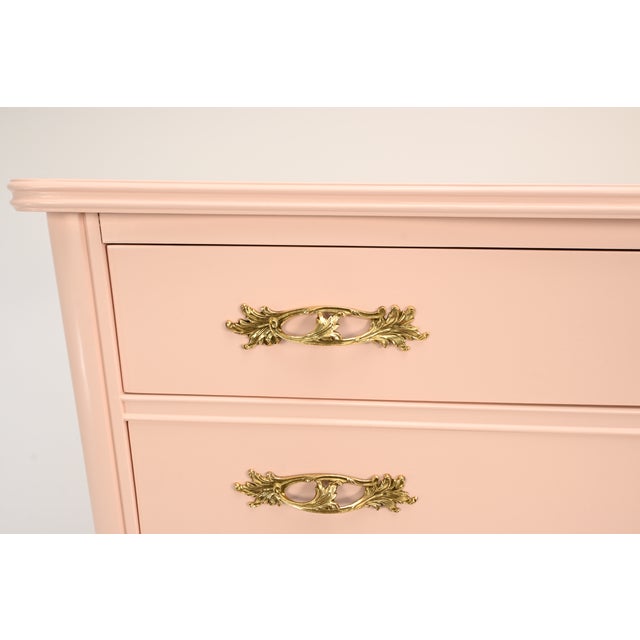 West Michigan Furniture French Provincial Louix XV Style Pink Highboy Dresser | Newly Refinished For Sale - Image 12 of 16