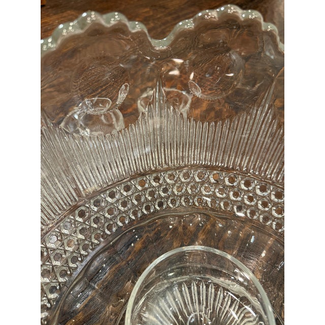 Vintage Tiffin-Franciscan Bullseye Pressed Glass Punch Bowl Set With 12 Cups & Original Ladle For Sale - Image 9 of 15
