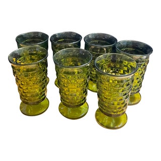 Vintage Indiana Glass Avocado Green Tumblers- Set of 7 For Sale