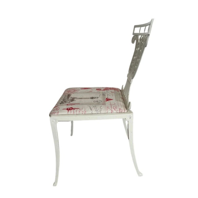 1930s Regency White Cast Iron Garden Chair With Upholstered Seat For Sale - Image 4 of 9