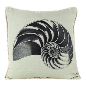 Nautilus Seashell in Sea Green Linen Pillow