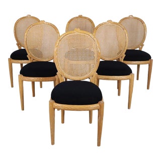 Faux Bois Carved Wood Dining Chairs - Set of 6