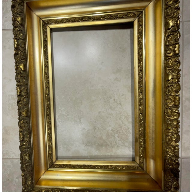 American 27”.25 X 19”.5 Antique Gold Leaf Wood Frame For Sale - Image 3 of 13