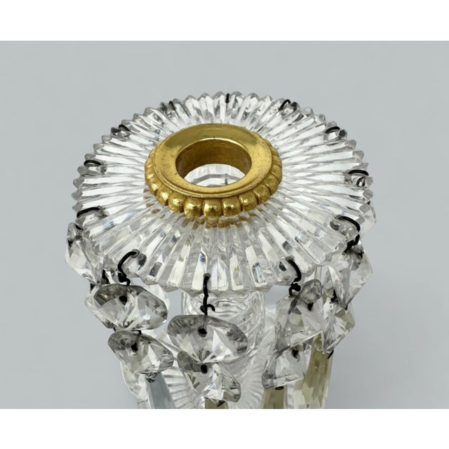 Mid 19th Century Antique Pair Poss Irish Crystal Hand Cut Lead Lustres Vases Candlesticks Ireland For Sale - Image 5 of 7