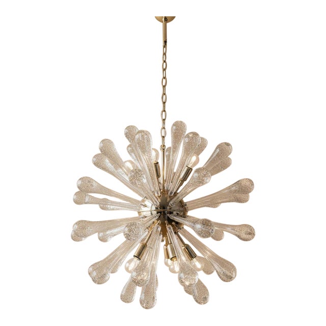 Murano Glass Sputnik Chandelier, 50 Pulegoso Elements, Gold Frame For Sale