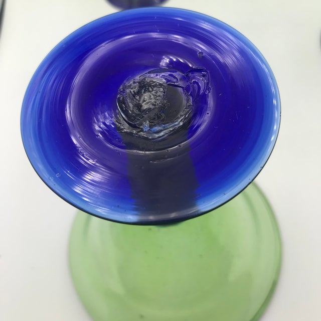 1980s 1980s Hand Blown Green and Cobalt Martini - Set of 4 For Sale - Image 5 of 8