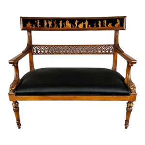 Italian Neoclassical Style Settee With Carved Wood and Black Upholstery