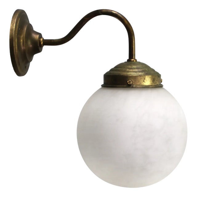 French White Marble Opaline Glass Brass Sconces Wall Lamp For Sale